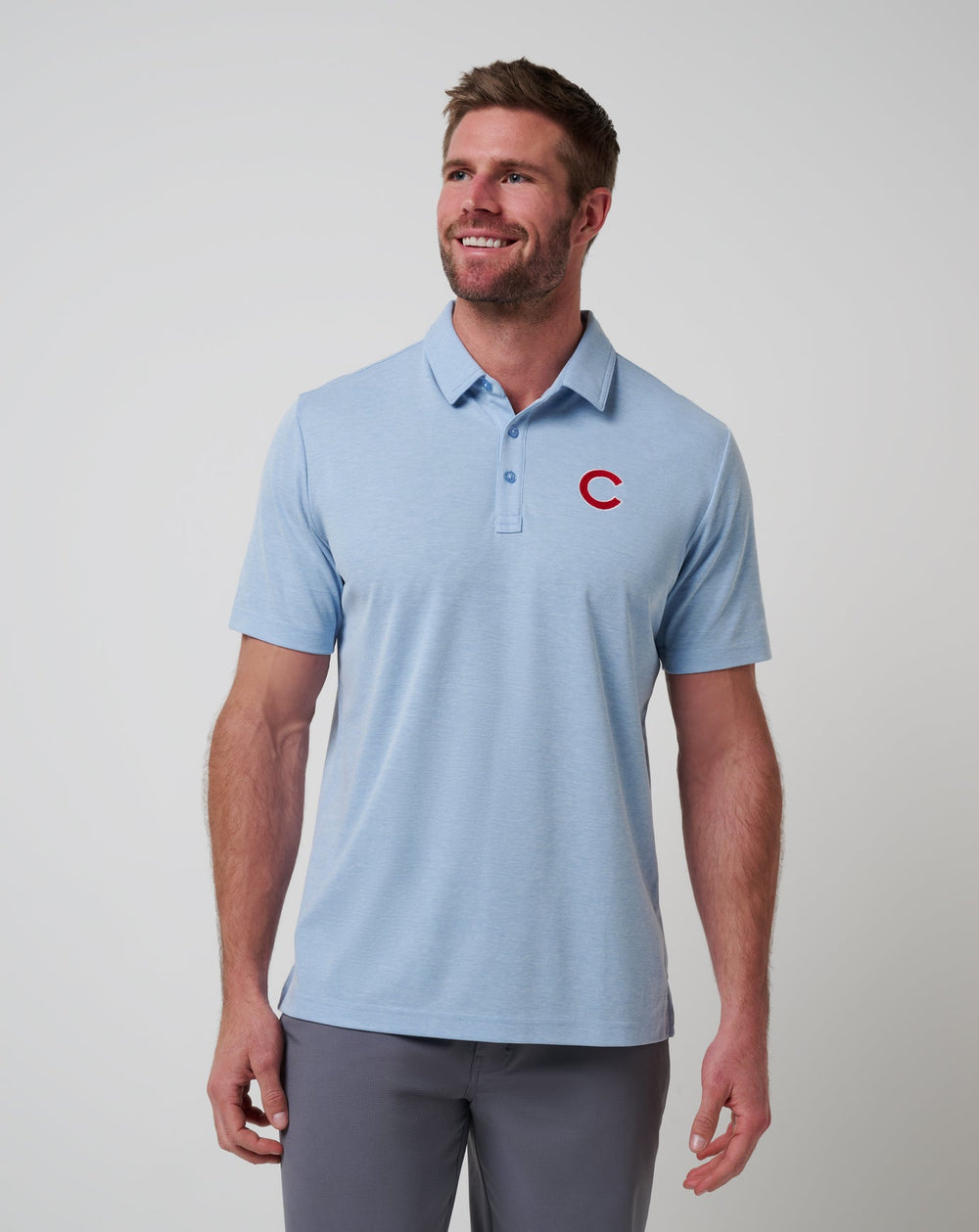 Chicago Cubs Playoff Pitch Polo Men|Game Day|New/Heather Blue