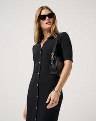 Cloud Rib Polo Midi Dress Women/Black