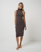 Cloud Rib Mock Neck Dress Women/Coffee Grounds