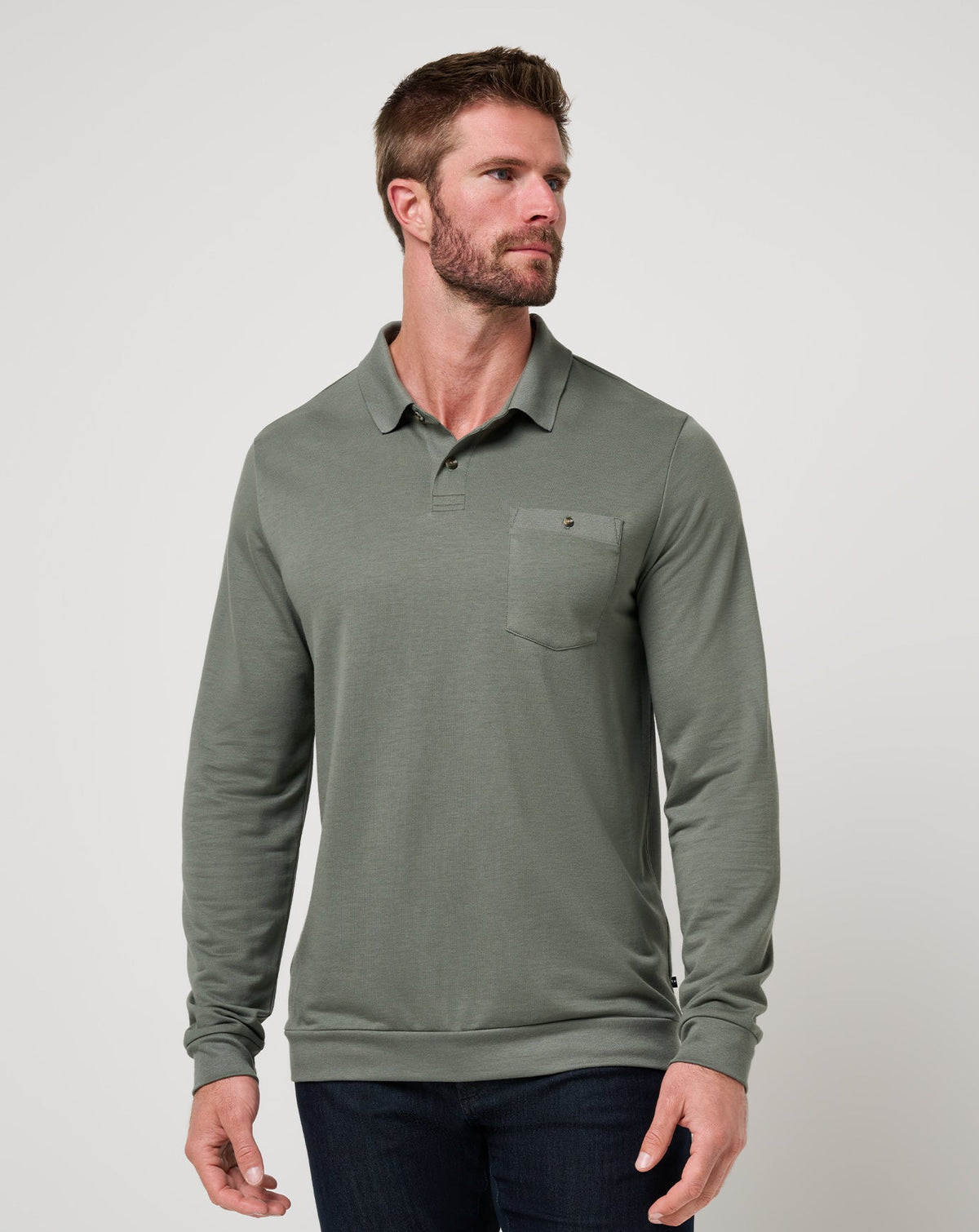December First Long Sleeve Polo Men/Dark Olive