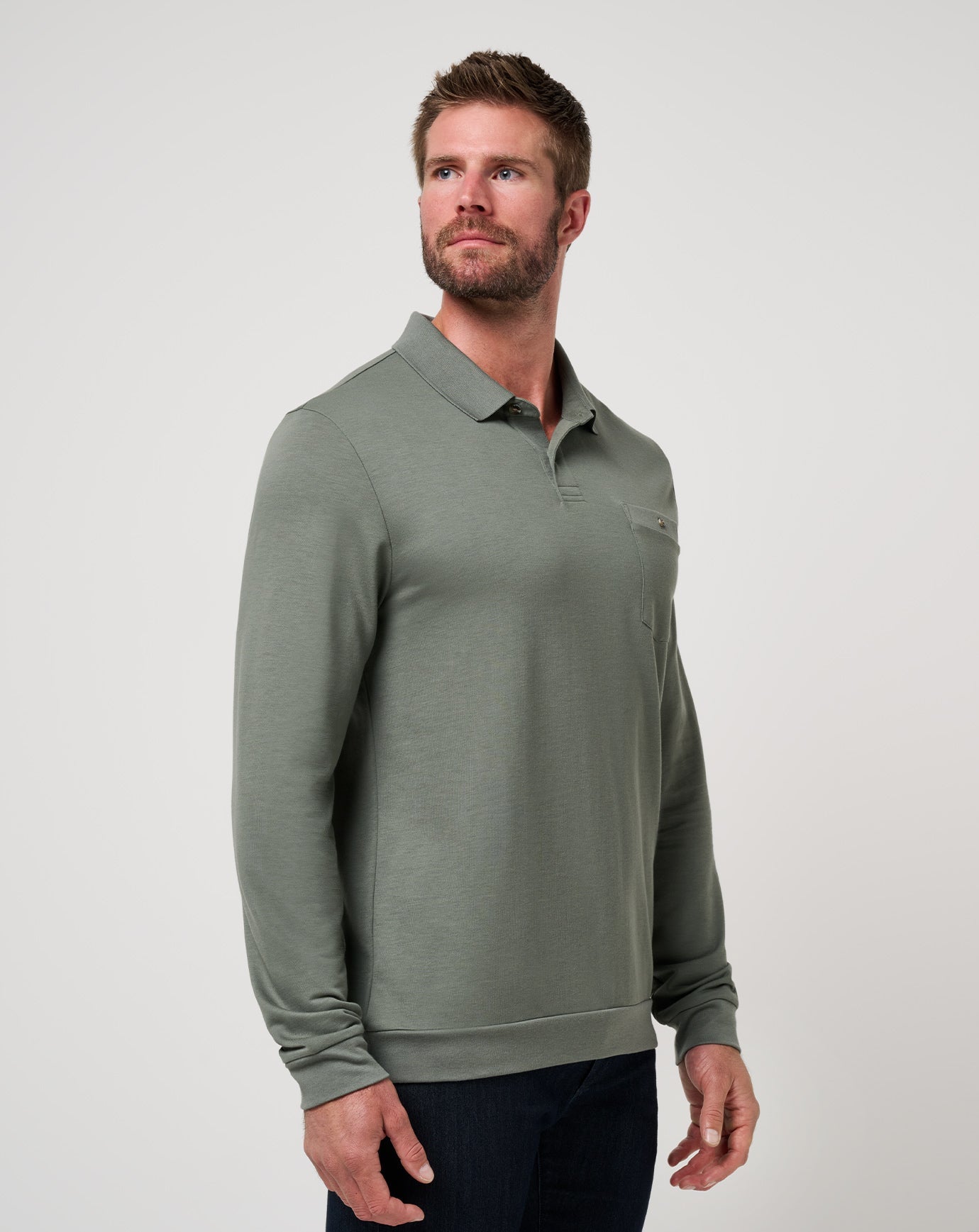December First Long Sleeve Polo Men/Dark Olive