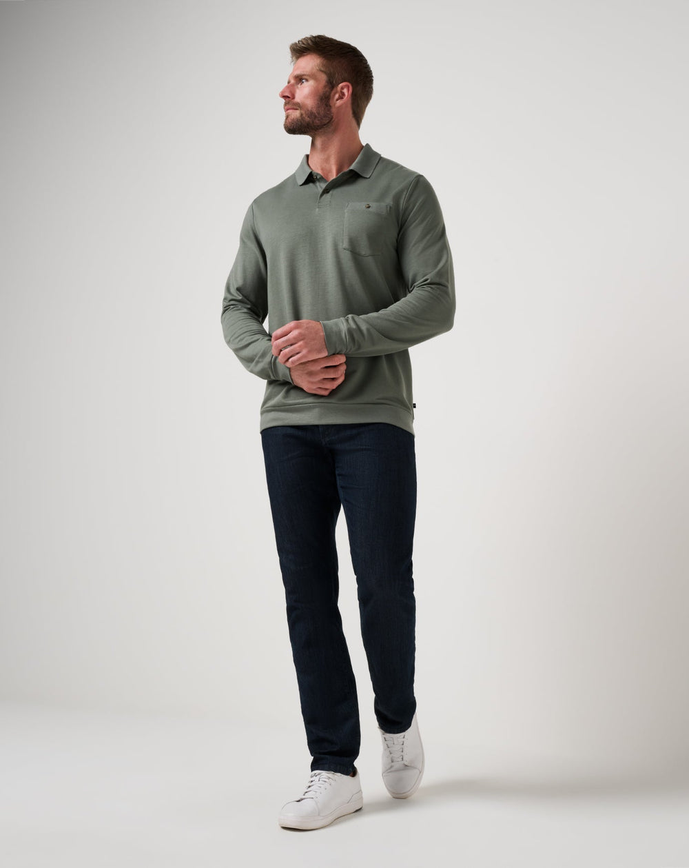 December First Long Sleeve Polo Men/Dark Olive