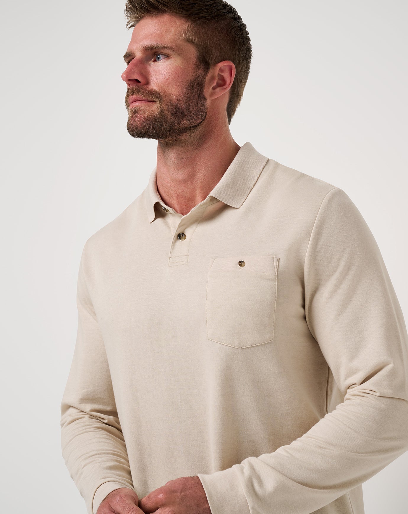 December First Long Sleeve Polo Men/Italian Sand