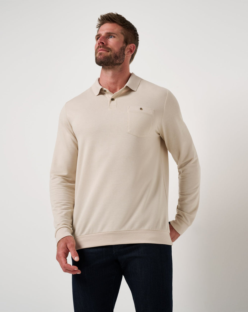 December First Long Sleeve Polo Men/Italian Sand