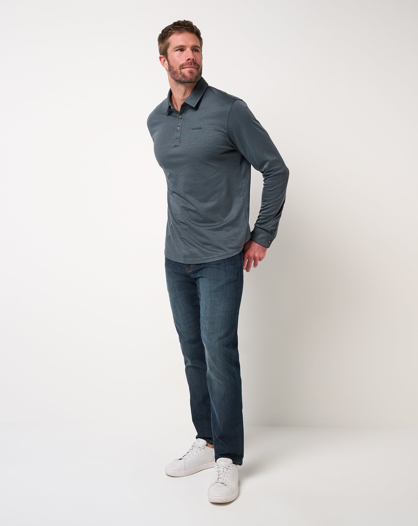 The Zinna 2.0 Long Sleeve Polo Men/Mood Indigo/Vintage Indigo