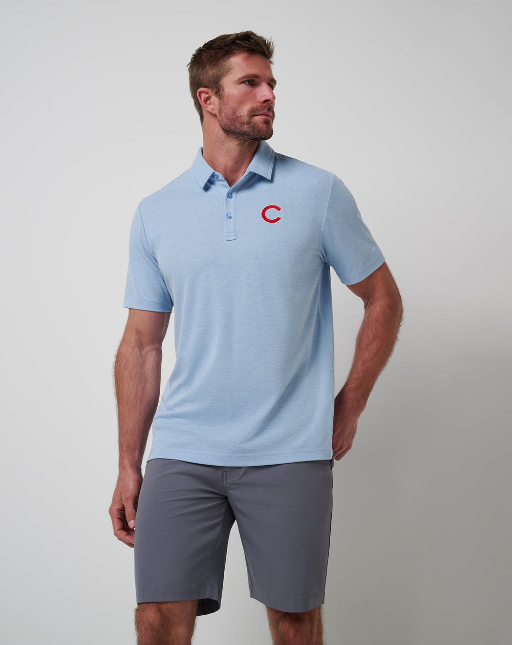 Chicago Cubs Playoff Pitch Polo Men|Game Day|New/Heather Blue
