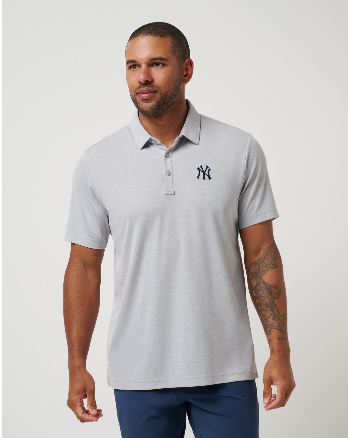 New York Yankees Playoff Pitch Polo Men|Game Day|New/Heather Grey