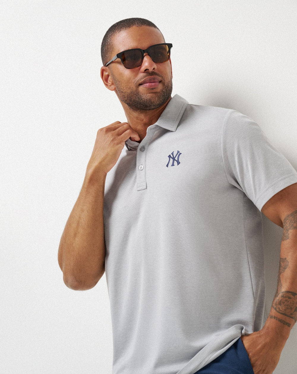 New York Yankees Playoff Pitch Polo Men|Game Day|New/Heather Grey