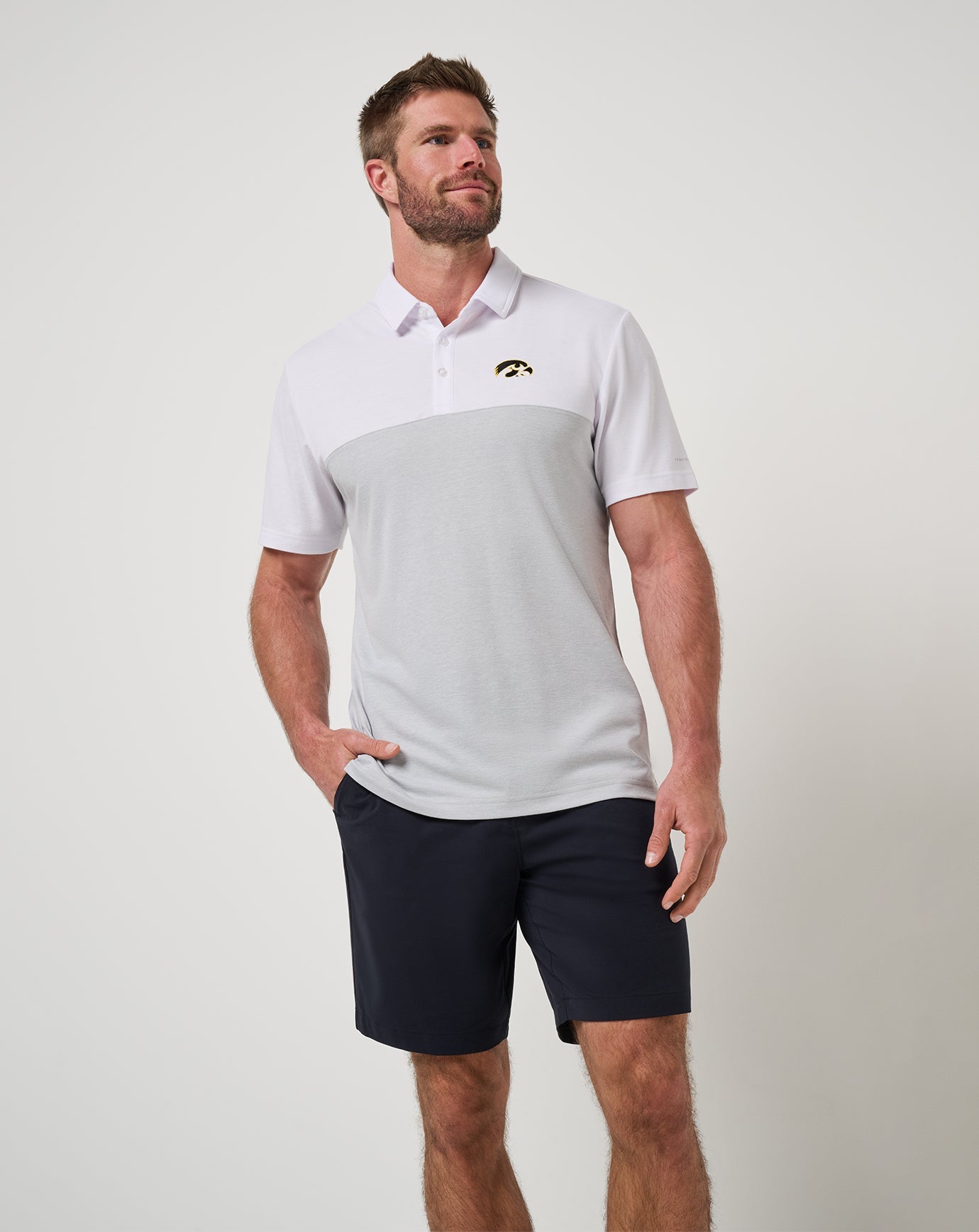 Iowa Drop Back Polo Men|Game Day|New/White/Heather Grey