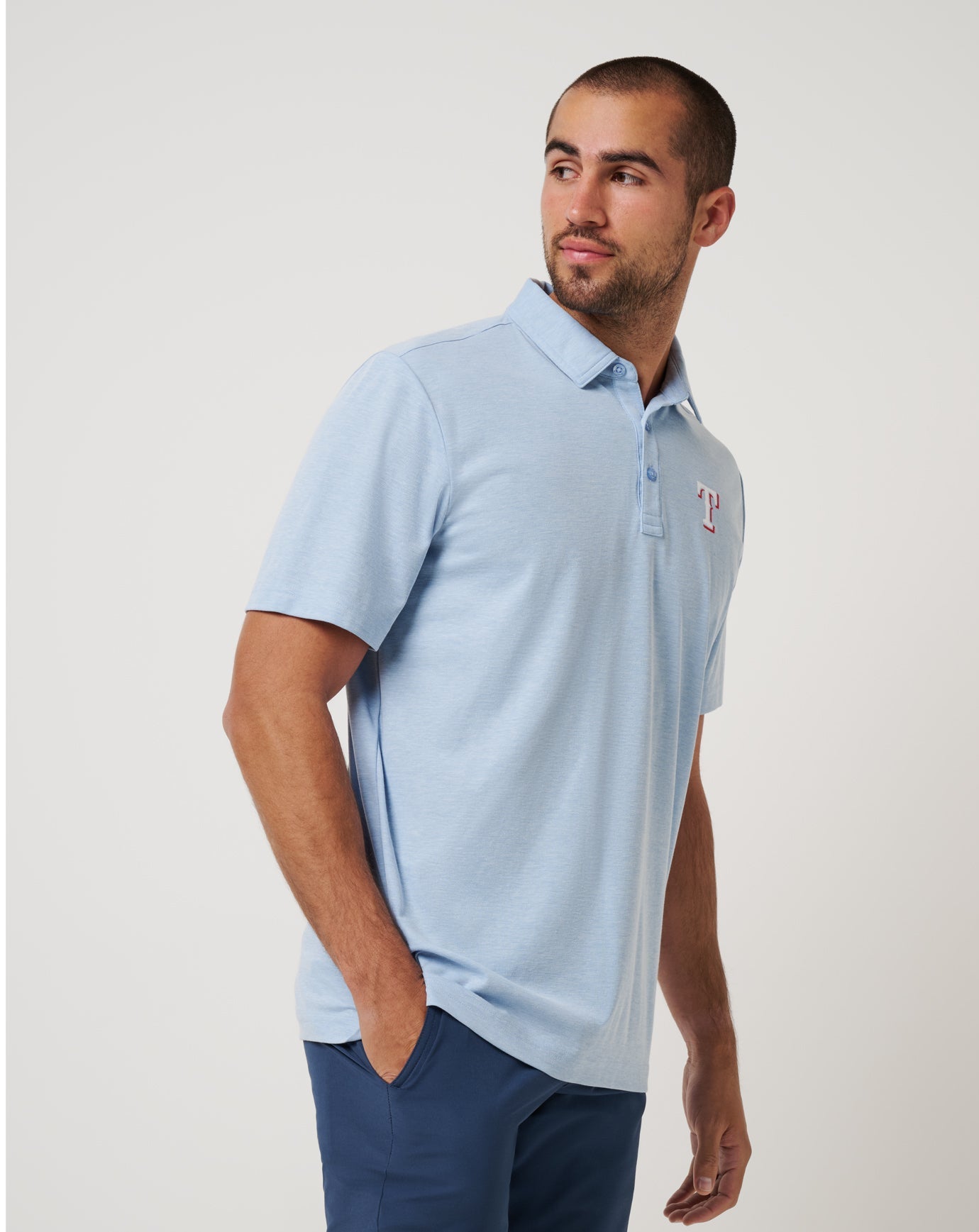 Texas Rangers Playoff Pitch Polo Men|New/Heather Blue