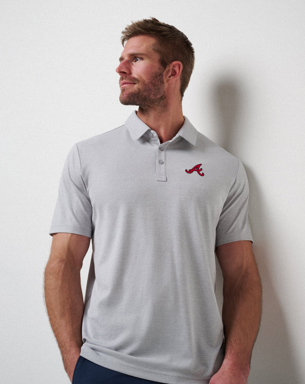 Atlanta Braves Playoff Pitch Polo Men|New/Heather Grey