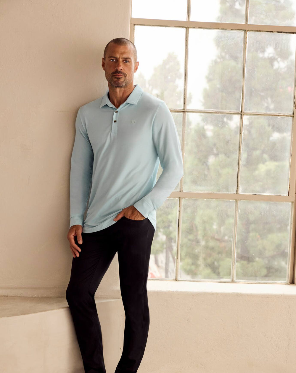 Featherweight Long Sleeve Polo Men/Cory Blue