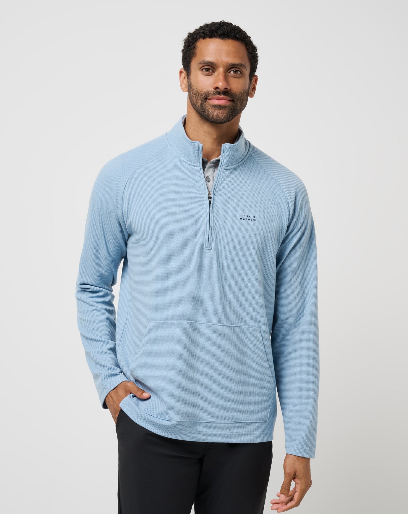 Performance Waffle Quarter Zip Men|Golf/Dusty Blue