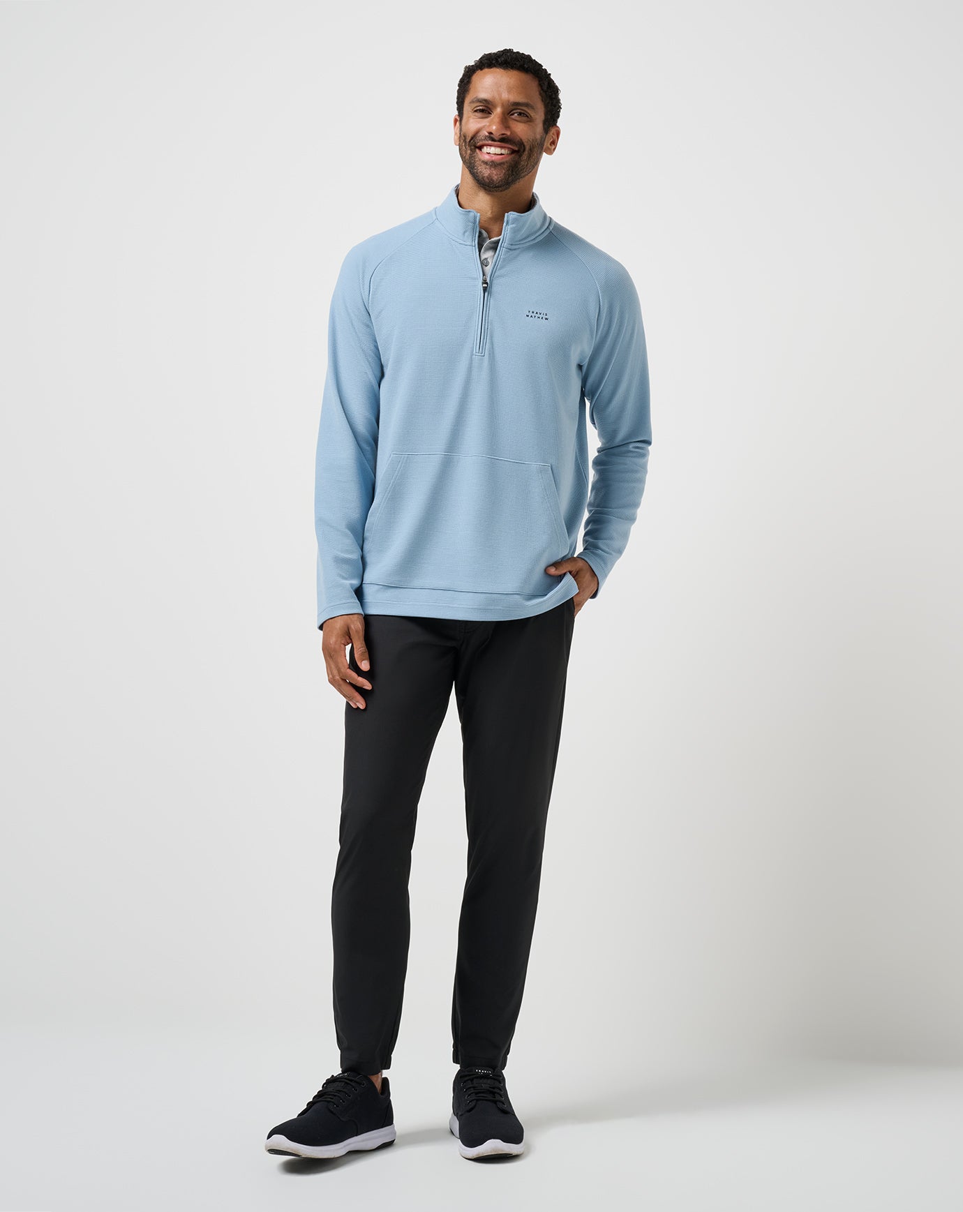 Performance Waffle Quarter Zip Men|Golf/Dusty Blue