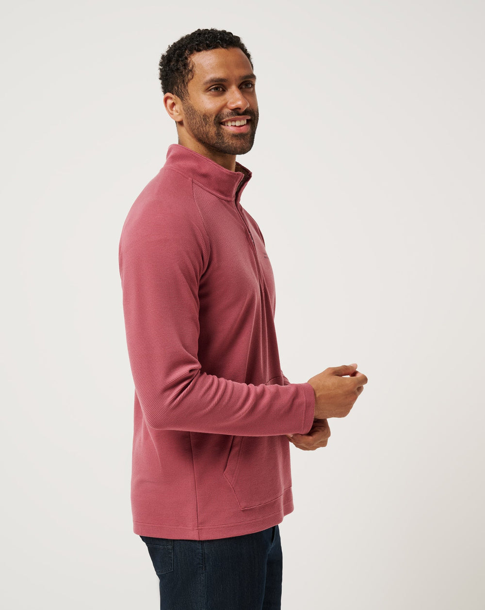 Performance Waffle Quarter Zip Men|Golf/Roan Rouge