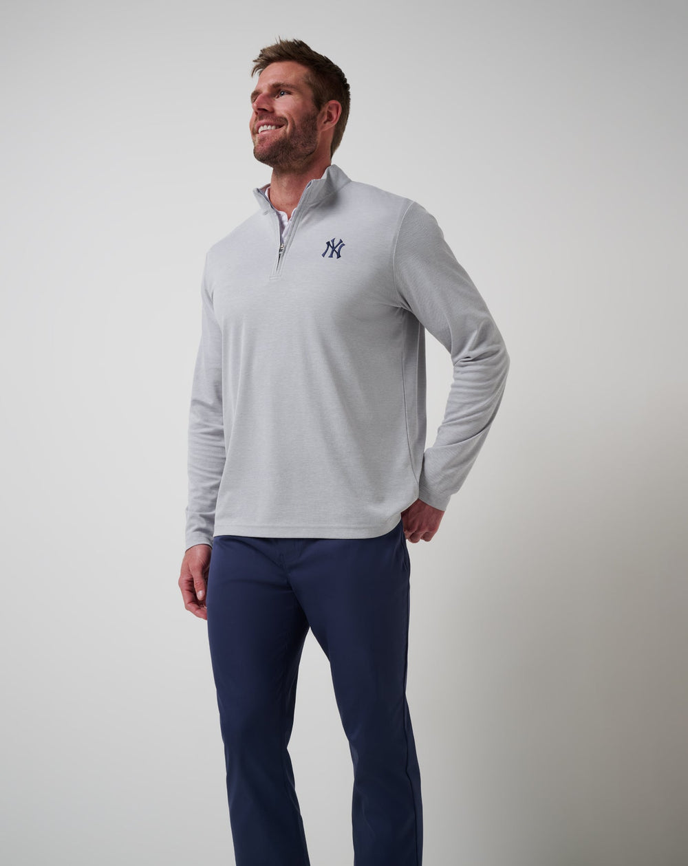 New York Yankees Time To Tailgate Quarter Zip Men|Game Day|New/Heather Grey