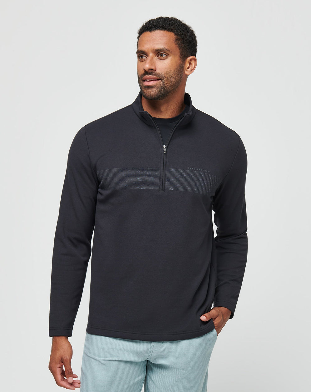 Upgraded Fleece Chest Stripe Quarter Zip Men/Black/Coronet