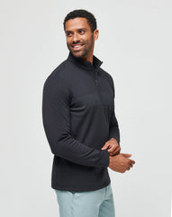 Upgraded Fleece Chest Stripe Quarter Zip Men/Black/Coronet