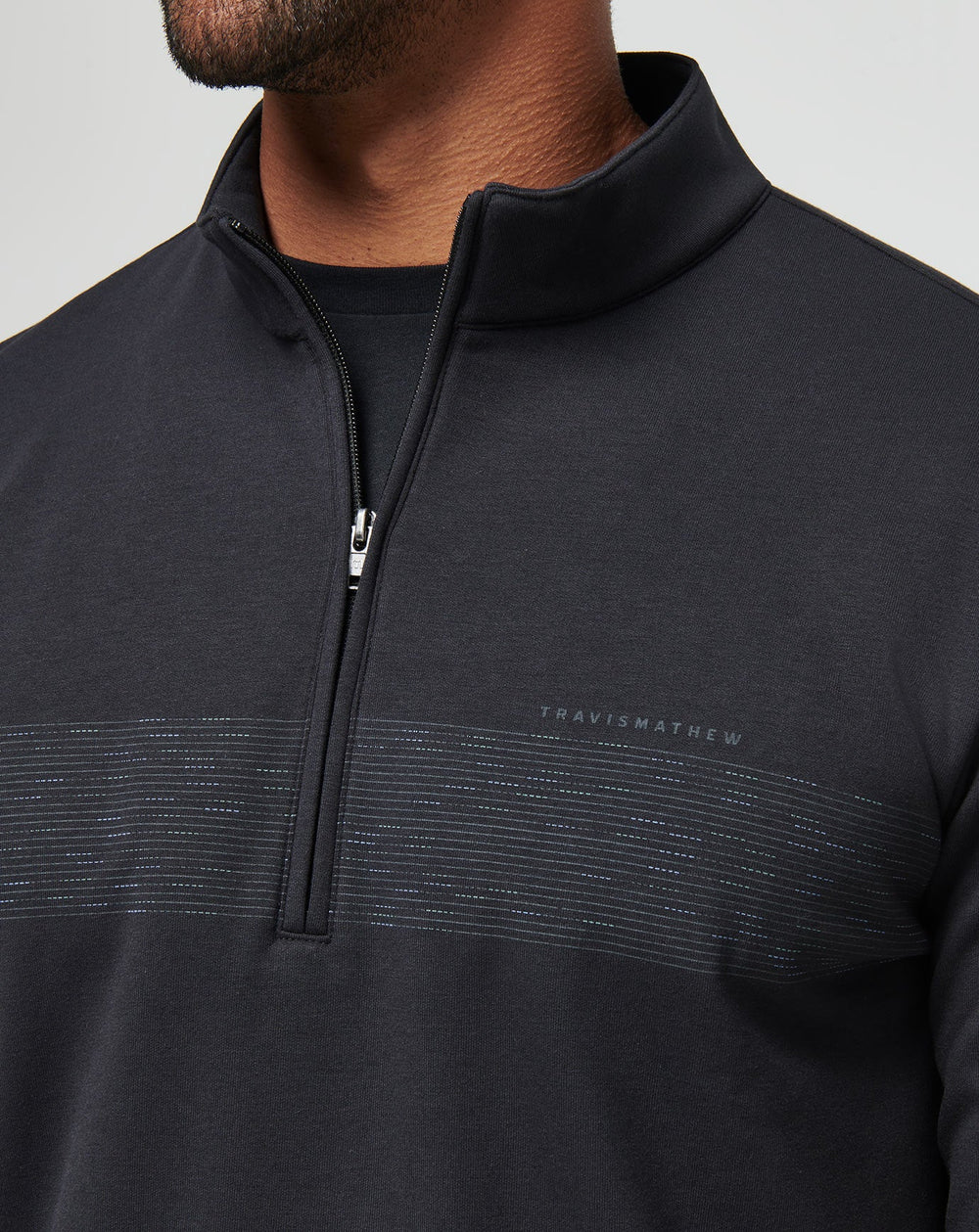 Upgraded Fleece Chest Stripe Quarter Zip Men/Black/Coronet