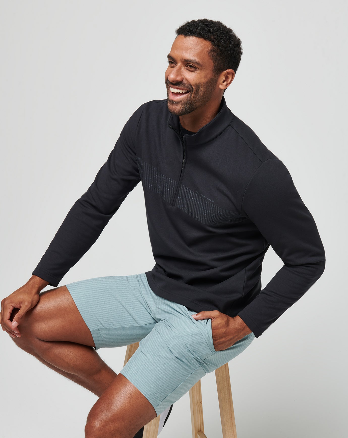 Upgraded Fleece Chest Stripe Quarter Zip Men/Black/Coronet