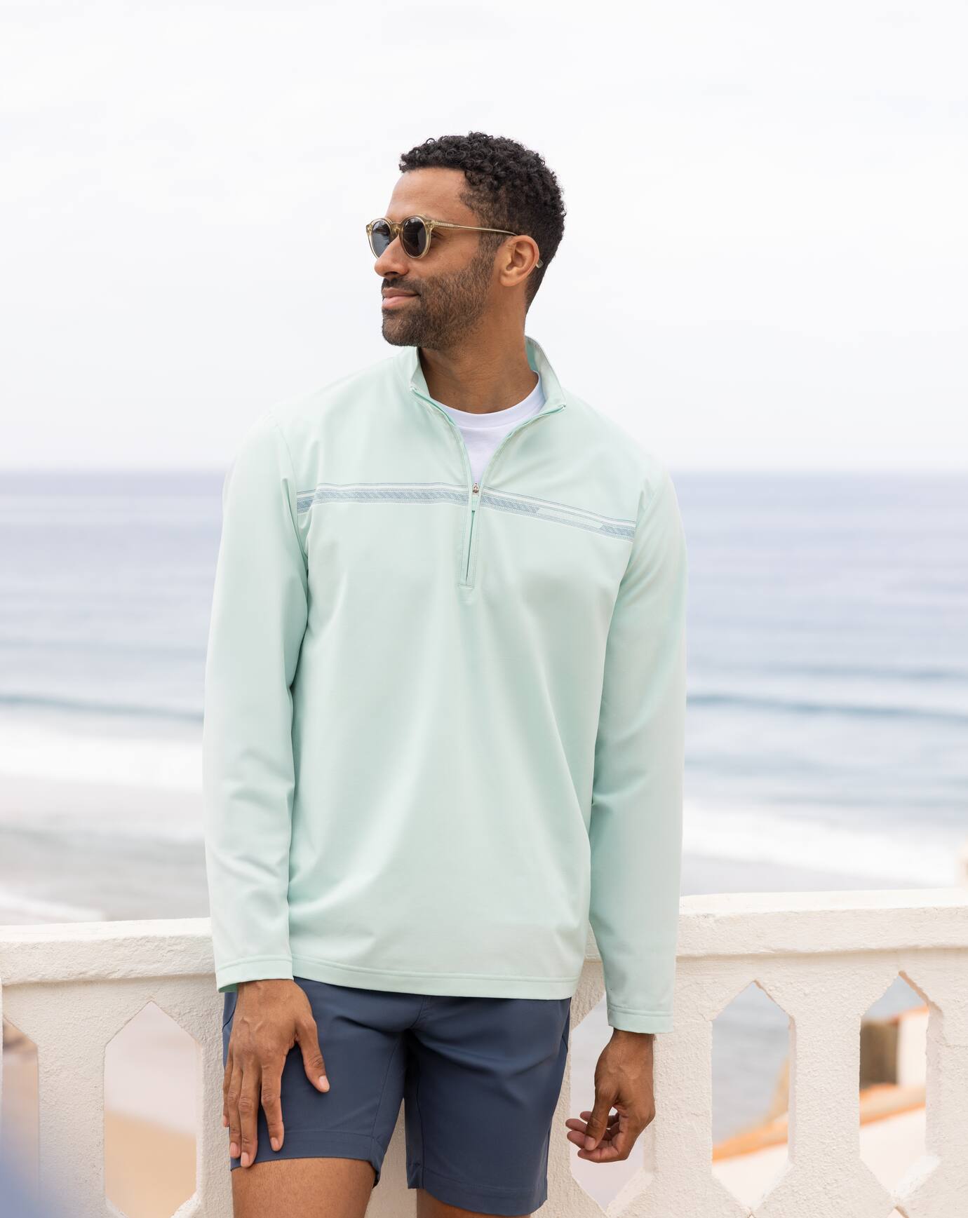 On The Map Quarter Zip Men|Golf/Eggshell Blue