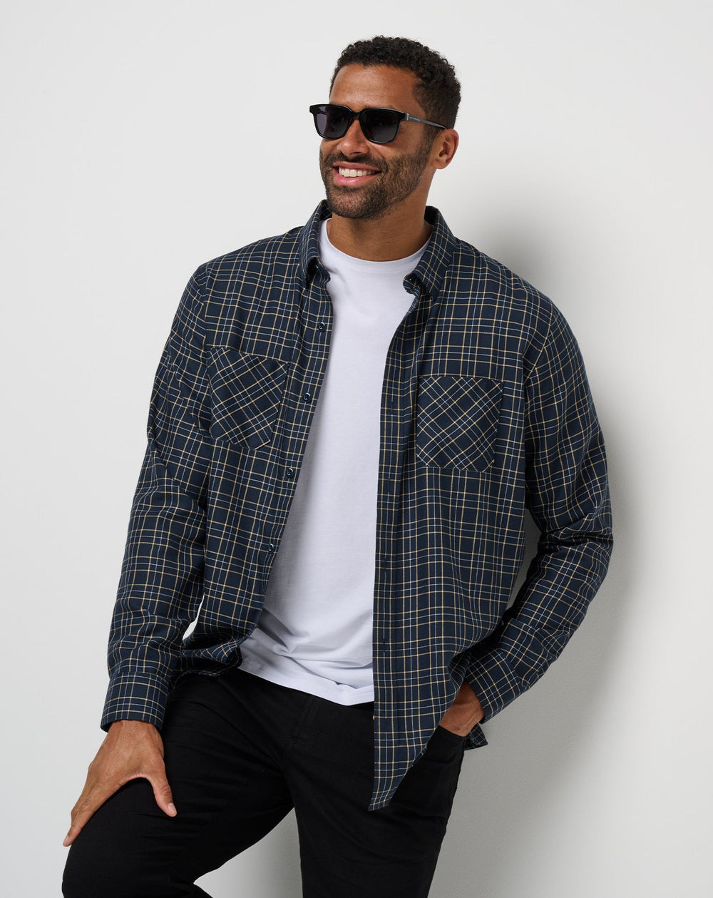 Cloud Flannel Plaid Button-Up Men/Total Eclipse/Apricot