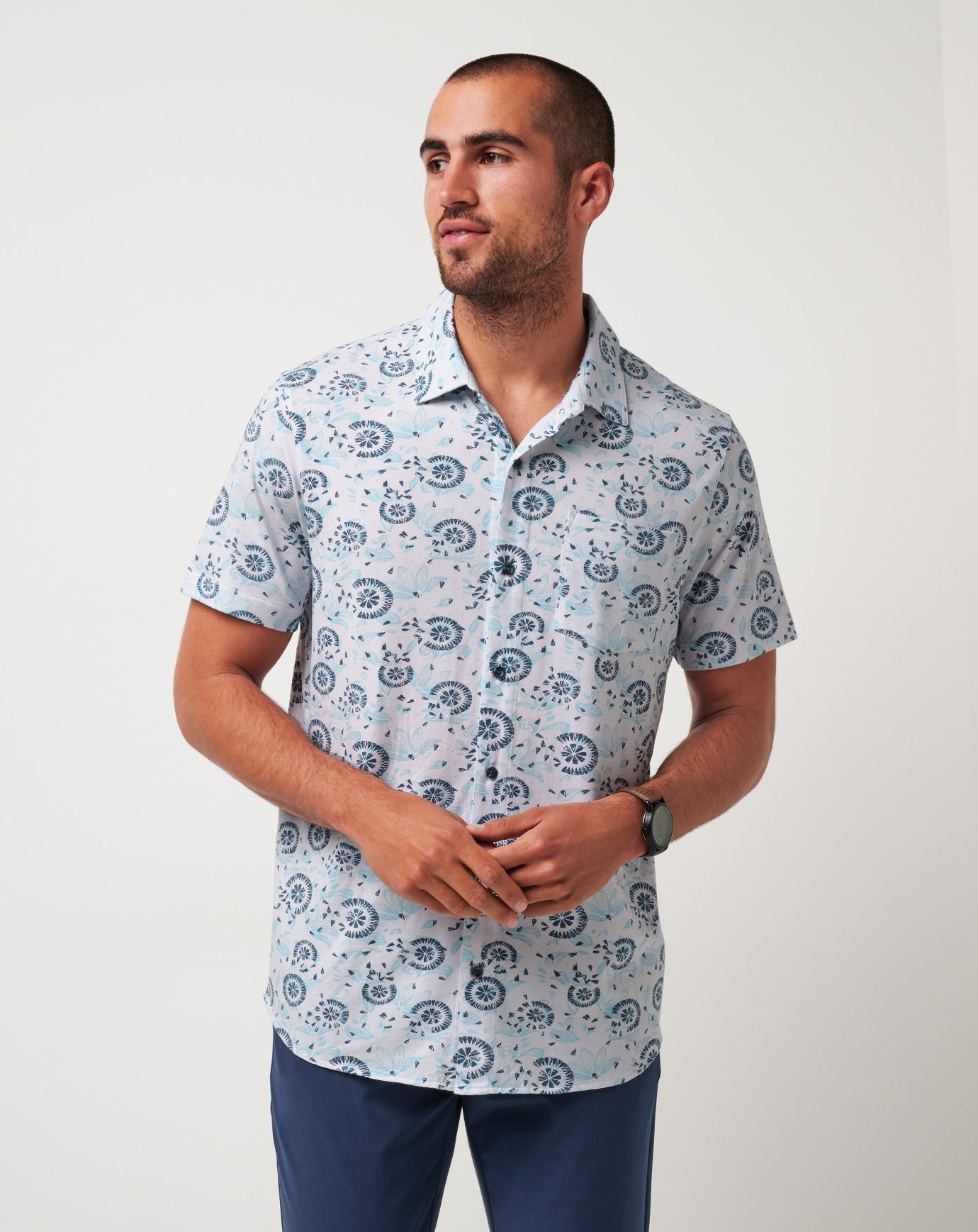 Knit Flourish Button-Up Men/White