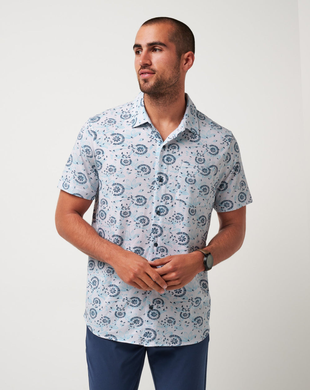 Knit Flourish Button-Up Men/White