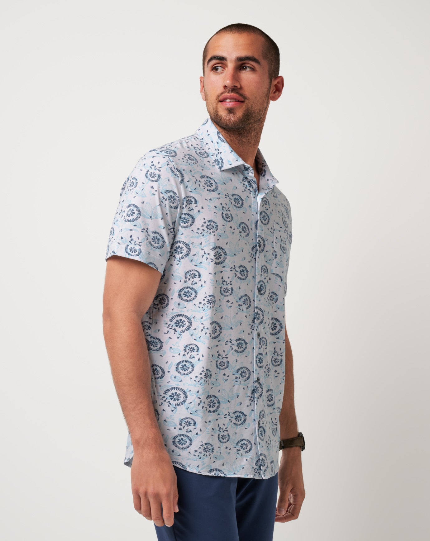 Knit Flourish Button-Up Men/White