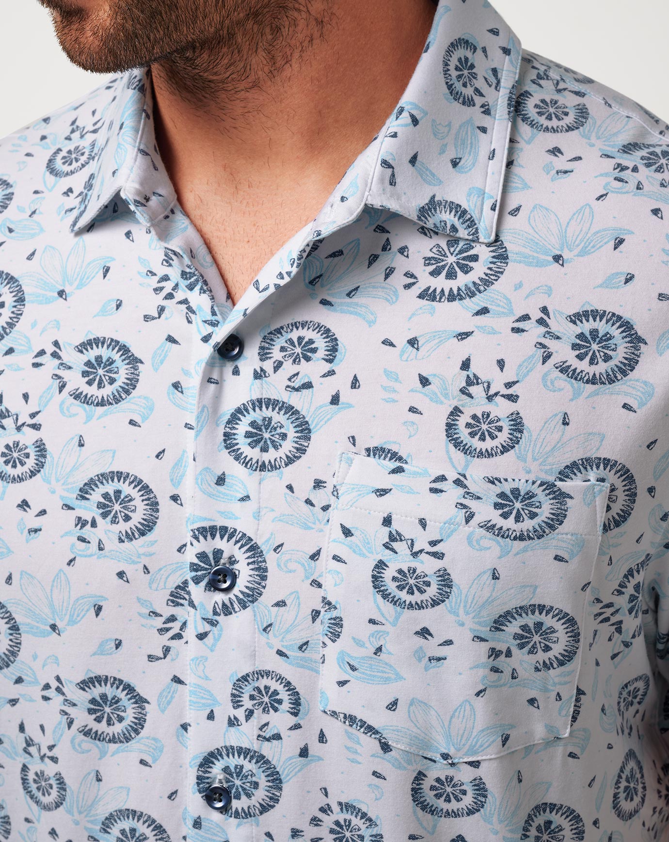 Knit Flourish Button-Up Men/White