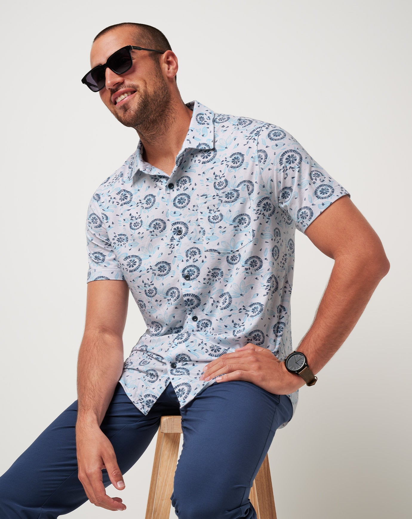 Knit Flourish Button-Up Men/White
