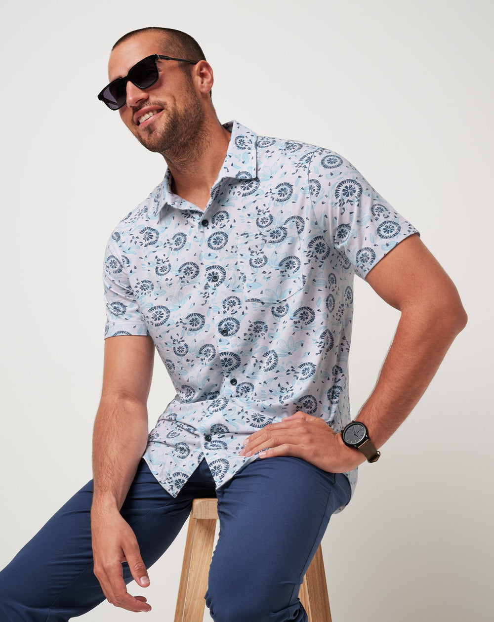 Knit Flourish Button-Up Men/White