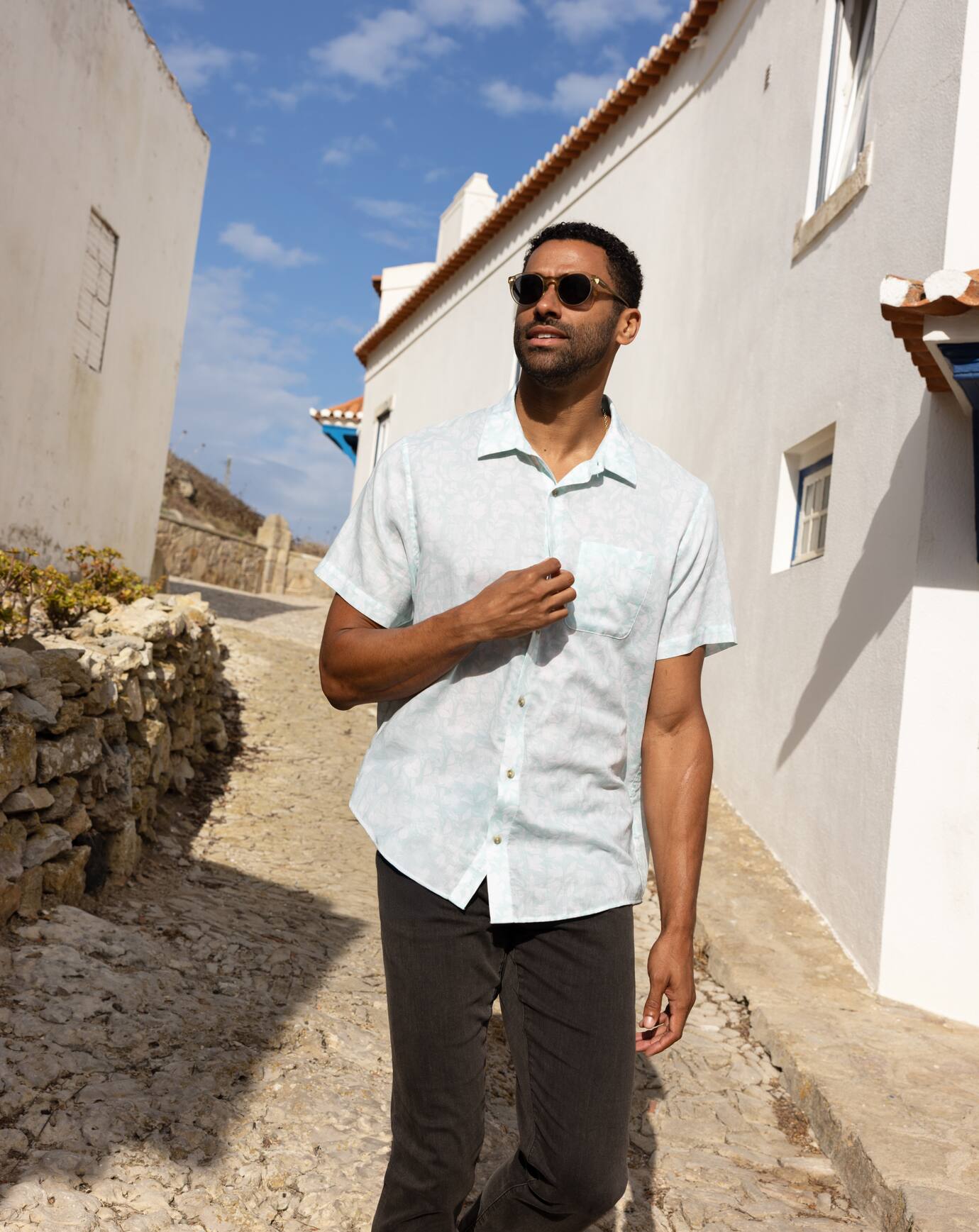 Double Room Button-Up Men/Eggshell Blue