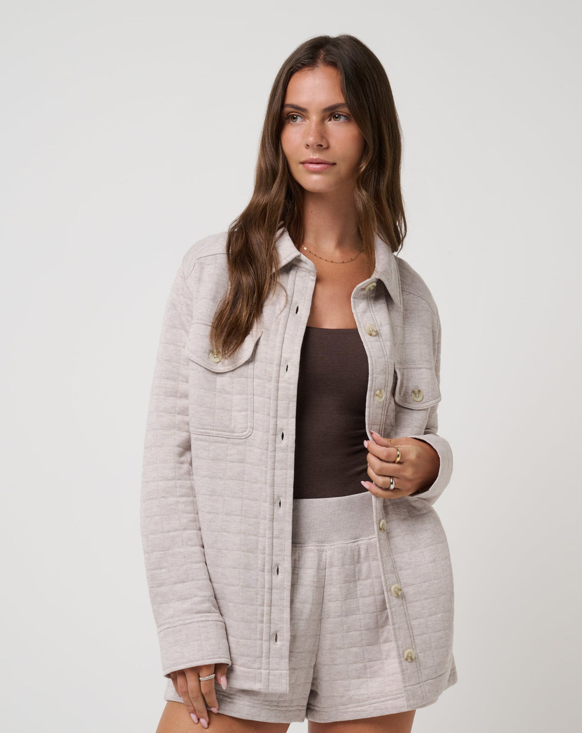 Cloud Coastal Quilted Shacket Women/Heather Savannah Tan