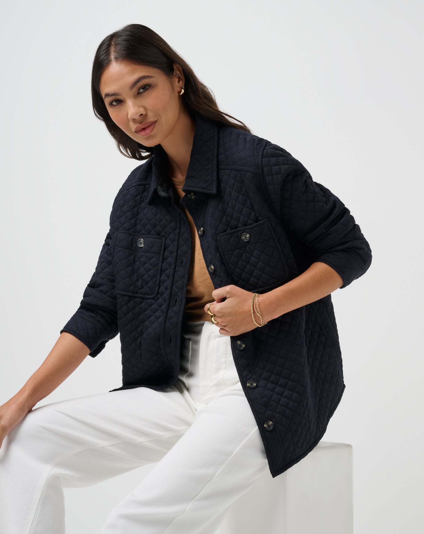 Diamond Quilted Shacket Women/Black