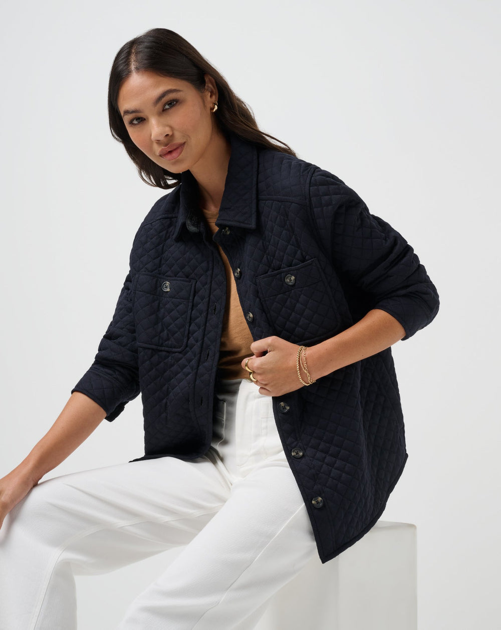 Diamond Quilted Shacket Women/Black