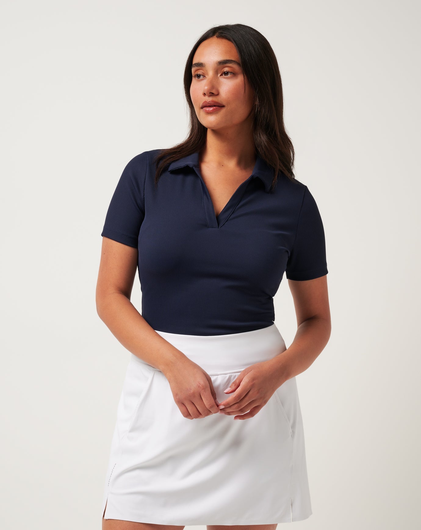 Moveknit Vneck Polo Women|Golf/Navy Blazer