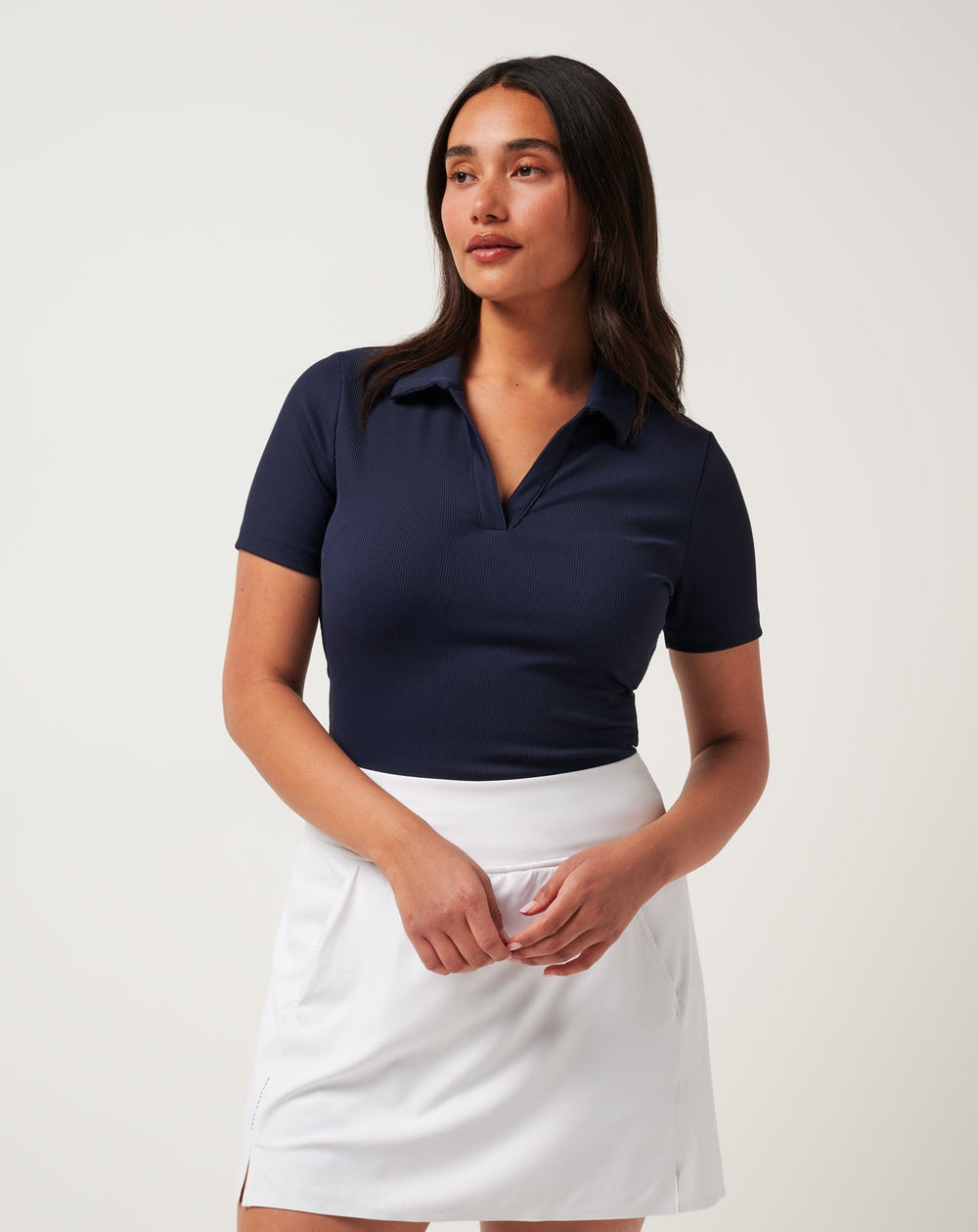 Moveknit Vneck Polo Women|Golf/Navy Blazer