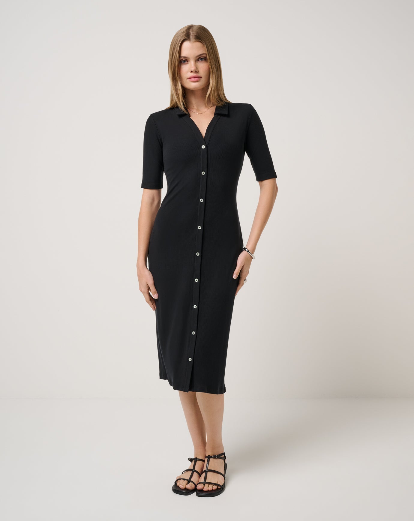 Cloud Rib Polo Midi Dress Women/Black