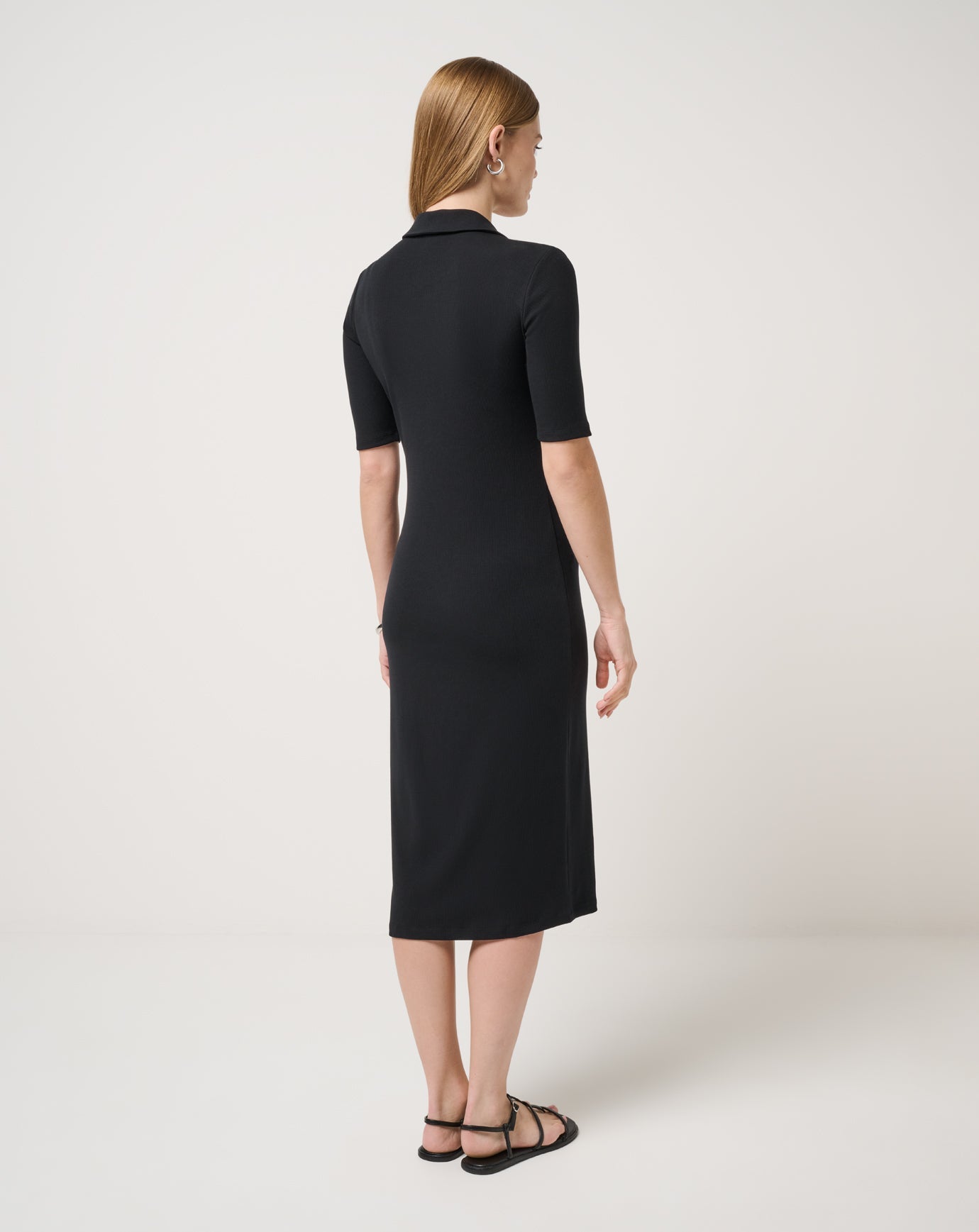 Cloud Rib Polo Midi Dress Women/Black