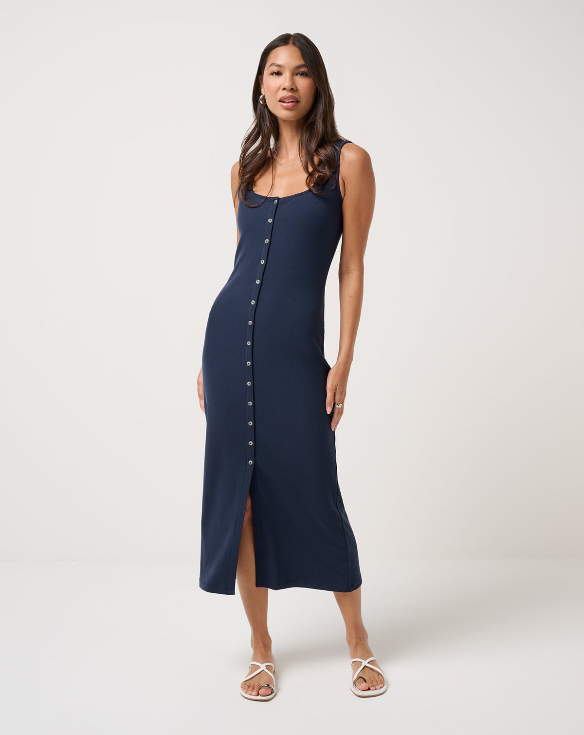 Cloud Rib Button Tank Dress Women/Navy Blazer