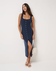 Cloud Rib Button Tank Dress Women/Navy Blazer