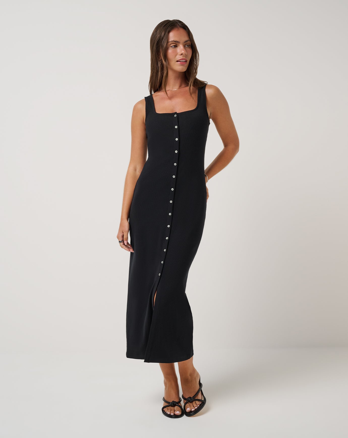 Cloud Rib Button Tank Dress Women/Black
