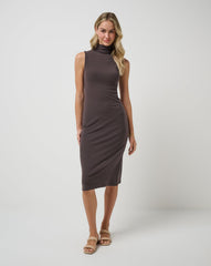 Cloud Rib Mock Neck Dress Women/Coffee Grounds