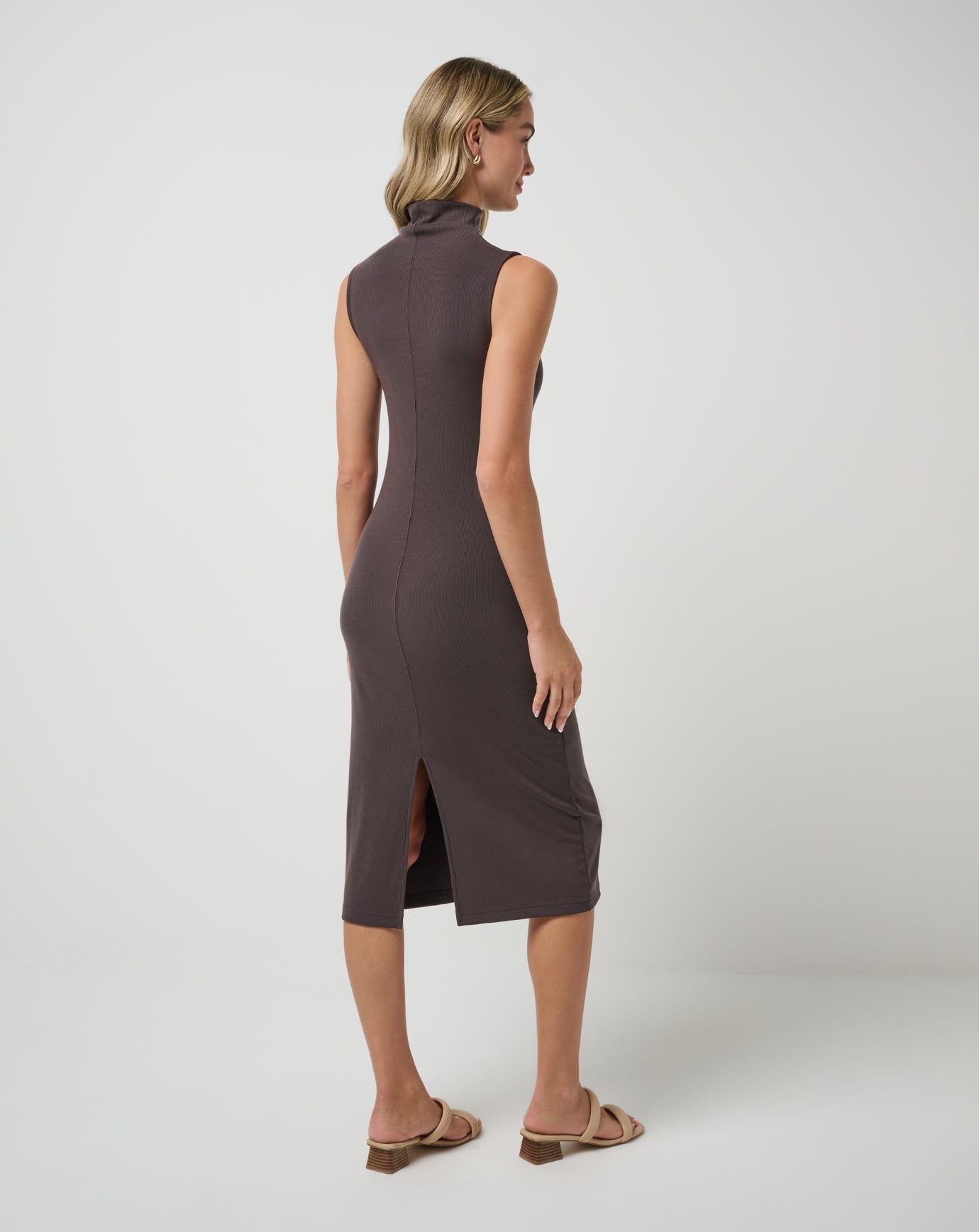 Cloud Rib Mock Neck Dress Women/Coffee Grounds