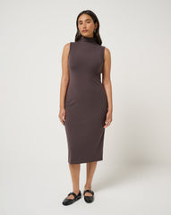 Cloud Rib Mock Neck Dress Women/Coffee Grounds