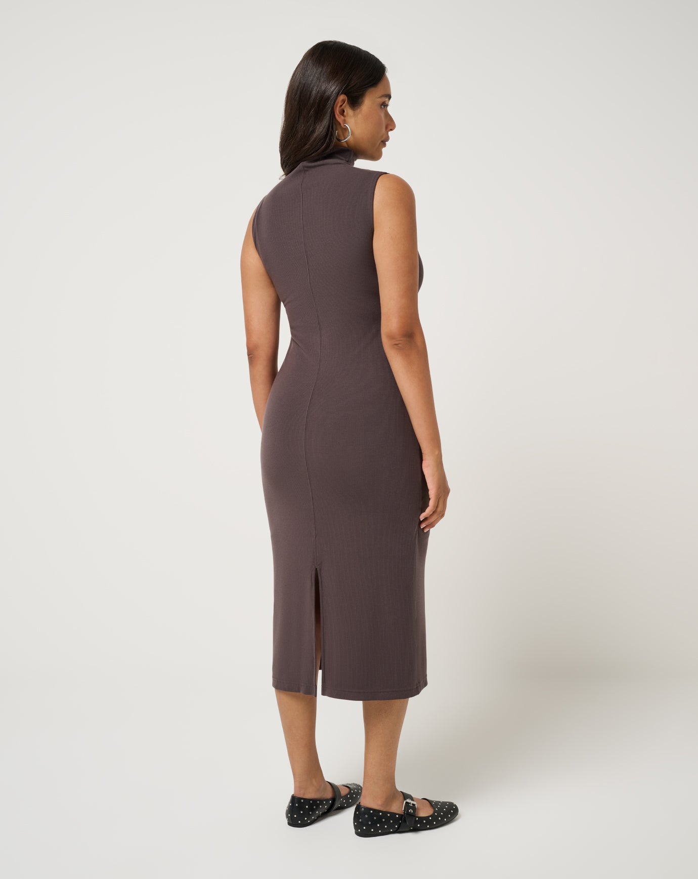 Cloud Rib Mock Neck Dress Women/Coffee Grounds