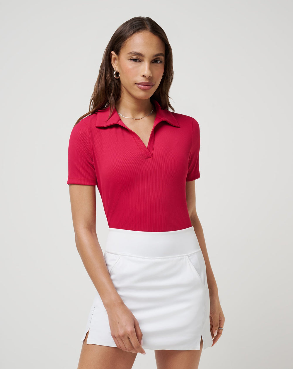 Moveknit Vneck Polo Golf/Persian Red