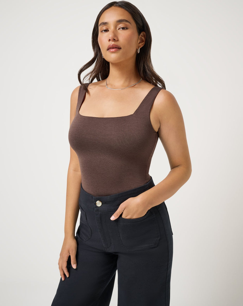Skyline Tank Bodysuit Golf/Heather Coffee Grounds