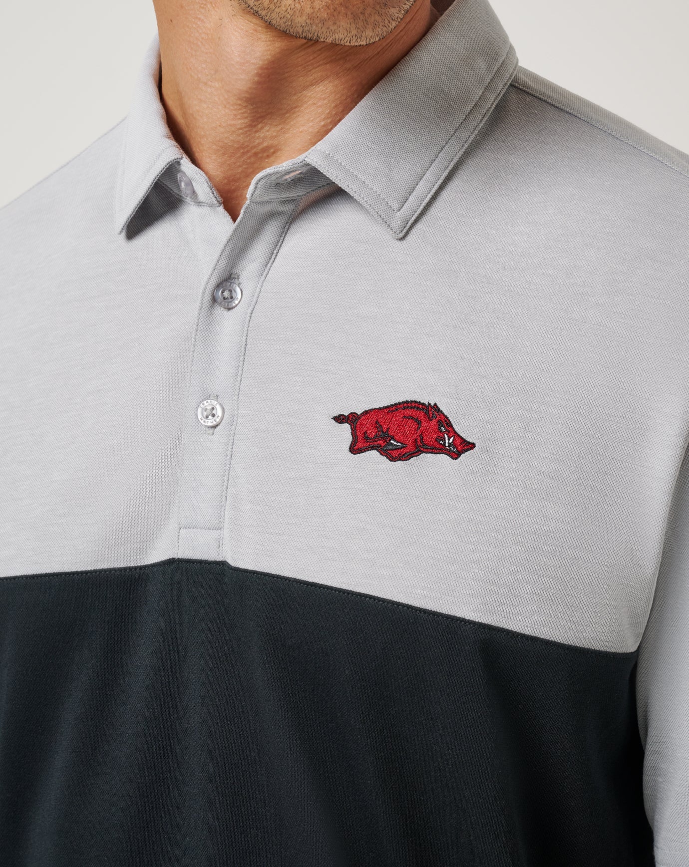 Arkansas Drop Back Polo Game Day|New/Heather Grey/Black